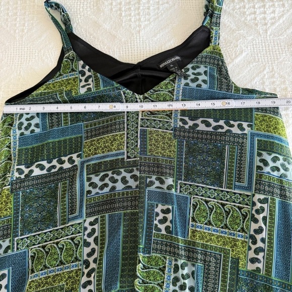 VTG Y2K Boho Dress XL Green Blue Patchwork Handkerchief Hem Flowy Light Fairy - Picture 11 of 13